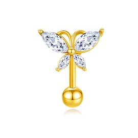 FLYUN Cz Butterfly belly button ring, floating navel ring, tiara gold belly ring dainty belly ring butterfly navel ring belly piercing small belly jewelry (10MM, Gold)