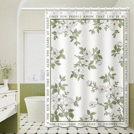 Whoiy Shower Curtain, 180 x 200 cm, Anti-Mould, Shower Curtain, Floral Pattern, Waterproof, Polyester Bath Curtain, Washable with 12 Shower Curtain Rings