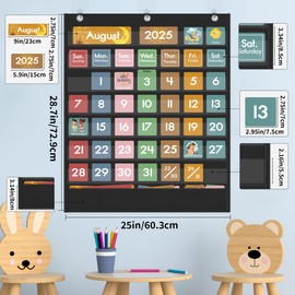 Yoink 49 Pockets Classroom Calendar Pocket Chart with 77 Cards, Daily Monthly Learning Calendar for Circle Time Weather Seasons, Preschool Kindergarten Homeschool Must Have, Teacher Supplies (Black)