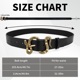 Farcauo Belts for Women Black Belts Womens Belts Women with Snake Buckle Cool Waist Belt PU Leather Womens Belts for Jeans Dresses Shorts Fashion Trendy Waist Belt for Women Women Outfits Accessories