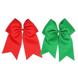 Girls Hair Bows Ponytail Holder Elastic Hair Ties,Large Cheer Hair Bows(FD3) (Red+Green)