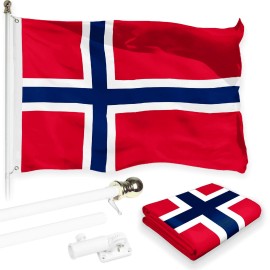 G128 Combo Pack: 6 Feet Tangle Free Spinning Flagpole (White) Norway Norwegian