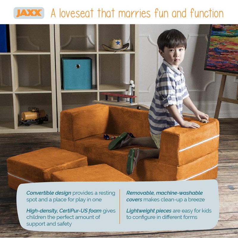 Jaxx Zipline Kids Modular Loveseat & Ottomans/Fold Out Lounger, Blueberry