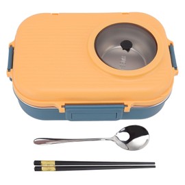 Fiambrera Térmica Acero Inoxidable, Caja de Almuerzo con 3 Compartimentos Recipiente Portátil de Almacenamiento de Alimentos para Ensaladas Frutas Oficina Camping y Viajes