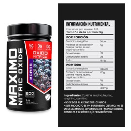 Óxido Nítrico Maximo Protein Pre Entreno 1kg 200 Servicios Moras