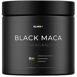 ELMNT 40,000mg 40x Strength Organic Black Maca Root with Ashwagandha - High Potency Black Maca Root Capsules for Men - 100% Pure Maca Powder -60 Pills