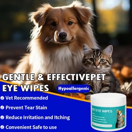 Eyes Wipes for Dogs & Cats - Gently Remove Tear Stain, Eye Debris, Discharge, Mucus Secretions - Coconut Oil Pet Cleaning Grooming Deodorizing Wipes for Eyes, Wrinkle, Face - 100pcs