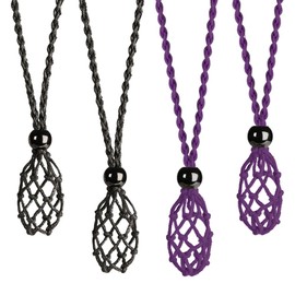 LERSUSI 4 PCS Crystal Cage Necklace With Adjustable Length Cord - Empty Stone Pendant Holder - Hand-Woven Replacement (Style 12)