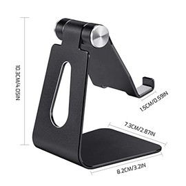 Soporte para teléfono celular, plegable, de aleación de aluminio, color negro, soporte de metal para teléfono con ángulo ajustable por eje giratorio, soporte para teléfono inteligente