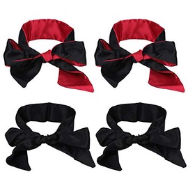 4Pcs Máscara para Dormir, Máscara de Ojos de Satén Venda para los Ojos, Cubierta de Seda para Ojos Sombrilla para Dormir Corbata para los Ojos 150 Cm (Negro Rojo)