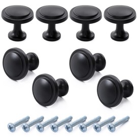 Pstyle. Handle Knob Drawer Hardware Kitchen 1.0 x 0.9 inches (25 x 23 mm), Set of 8 (PST-105) (Black)