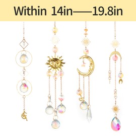 Louxiar 4PK Crystal Suncatcher for Windows Hanging Decor, Prism Sun Catcher with Chain and Hook, Rainbow Maker for Ceiling Garden Home Indoor Ornaments