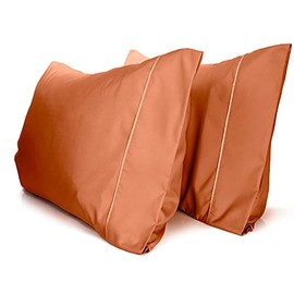 LuxClub Bamboo Collection Pillowcases 2 Pack - Eco Friendly Wrinkle Free Cooling Pillow Cases with Satin Trim - Machine Washable Hotel Bedding Silky Soft - Autumn Orange Standard / Queen
