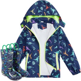 Twistover Boys Kids Raincoat and Boots Set Dinosaur Rain Jacket Lightweight Rain coat Waterproof Windbreaker for Toddler(7-8 Years)