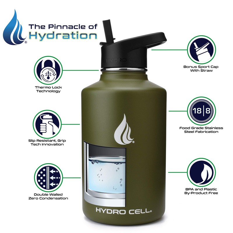 HYDRO CELL Stainless Steel Water Bottle w/ Straw & Wide