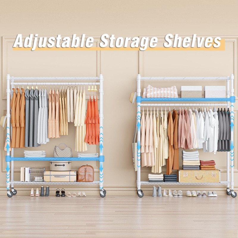 Homdox 3 Tier Garment Rack with Wheels, Portable Closets for