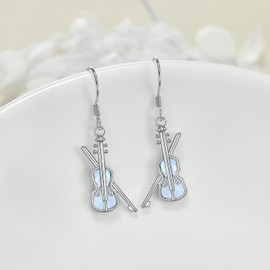 YAFEINI Violin Earrings 925 Sterling Silver Violin and Violin Bow Dangle Drop Earrings Violin Jewelry Music Gifts for Women Violinist