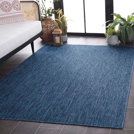 SAFAVIEH Beach House Collection Area Rug - 8' x 10', Blue, Indoor/Outdoor, Weather Resistant & Washable, Ideal for Patio, Backyard, Mudroom, Deck (BHS274M)