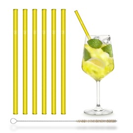 Halm Neon Yellow Glass Straws - 6x Reusable 8 inch Drinking Straws + Plastic-Free Cleaning Brush - Made in Germany - Dishwasher Safe - Straight - Perfect for Smoothies, Cocktails