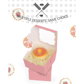 Gcardist Pink Bakery Boxes with Window, Pack of 30, 10 x 10 x 6.3 cm, Mini Cookie Macaron, Small Doughnut Pastry Boxes (4 x 4 x 2.5 inches)