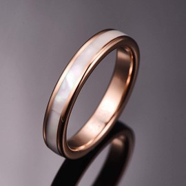 VAKKI Tungsten Carbide Ring for Women Men 4mm Rose Gold Plated White Mother of Pearl Inlay Size M 1/2