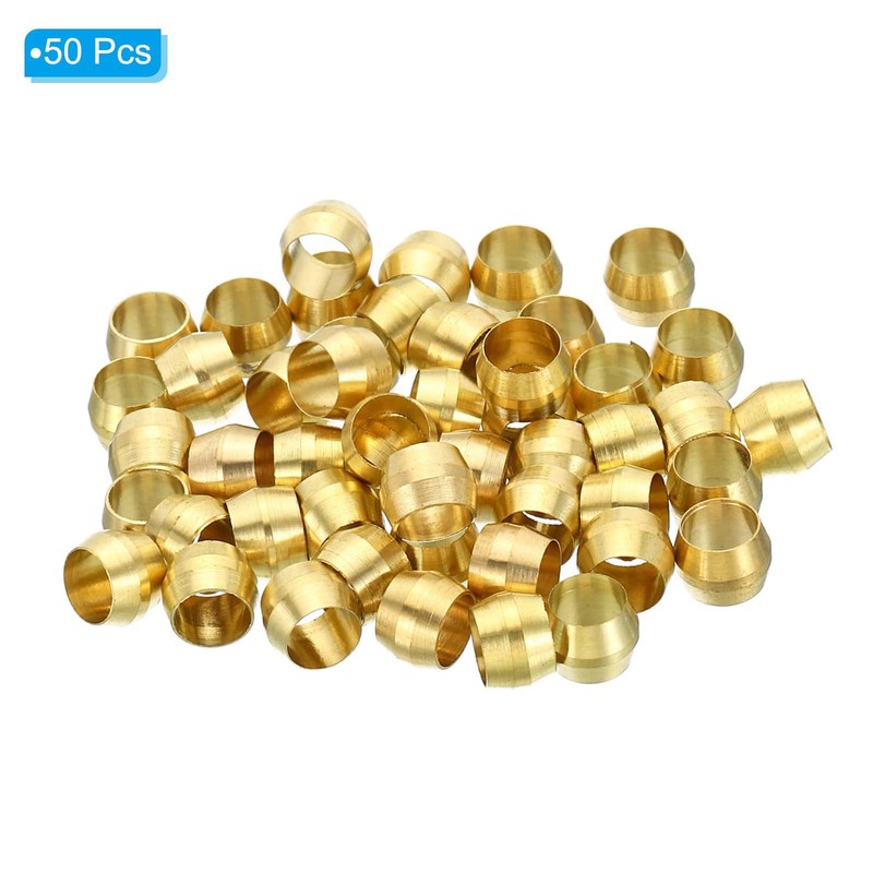 TA-VIGOR 1/4" Tube OD Brass Compression Sleeves Ferrules, 50PCS Brass