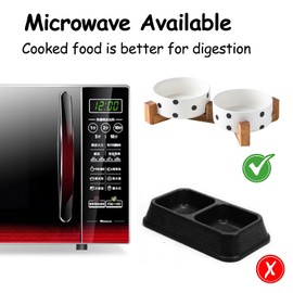 Petygooing Ceramic Dog Bowl Set with Stand,Cat Dog Food and Water Bowl,Small Dog Bowls Anti -Slip Set of 2 Cat Dog Bowls-Dog Food Bowls- Dog Bowls Small Size Dog (13.5OZ/5.1 in) Black Dot