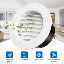 Hon&Guan Soffit Vents, 6 Inch Vent Cover Round Soffit Vents Exterior with Built-in a Fly Screen for Bathroom Office Home Ventilation (4PCS)