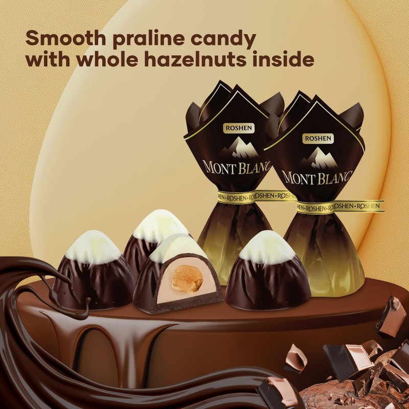 Roshen Mont Blanc with Whole Hazelnuts, Delicious, Flavorful Sweets Bulk