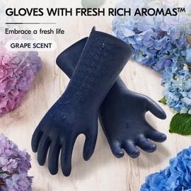 Vgo... Heavy Duty Cleaning Gloves Lined Nylon, Household Gloves Reuseable in TPE Latex Free, Thicker Antislip Washing Up Gloves for Kitchen Bathroom Gardening Painting, with Flower Flavor, 1 pair