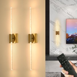 CNMYKYDS Battery Operated Wall Sconces Set of 2, Wireless Rechargeable Wall Lights - Dimmable Bedroom Sconces with Remote, Cordless Wall Lamps for Living Room Decor (Gold, 37.5 inch (2 Pack))