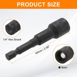 sourcing map Magnetic Nut Driver 9mm Hex Drive Socket CR-V Steel Power Screw Drill Bits Socket Wrench Tools with 1/4" Quick Change Hex Shank for Power Drills Impact Drivers, Black