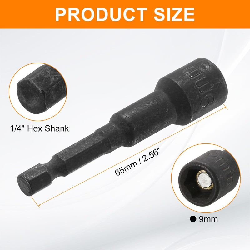 sourcing map Magnetic Nut Driver 9mm Hex Drive Socket CR-V