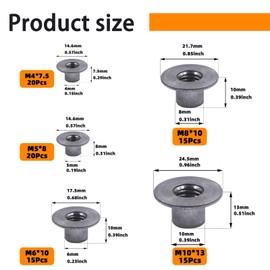 Rustark 85Pcs 5 Sizes T-Nuts Assortment Kit Carbon Steel Tee Nut Round Base Weld Nuts Flange Insert Female Thread Plate Nut for Wood Furniture Machinery