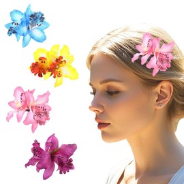 4 Pcs Flower Hair Clips Orchid Shaped Hair Barrettes Hawaiian Flowers Hairpins Alligator Clips Double Flower Hair Accessories for Women Seaside Holiday Beach Party, Bohemian Style