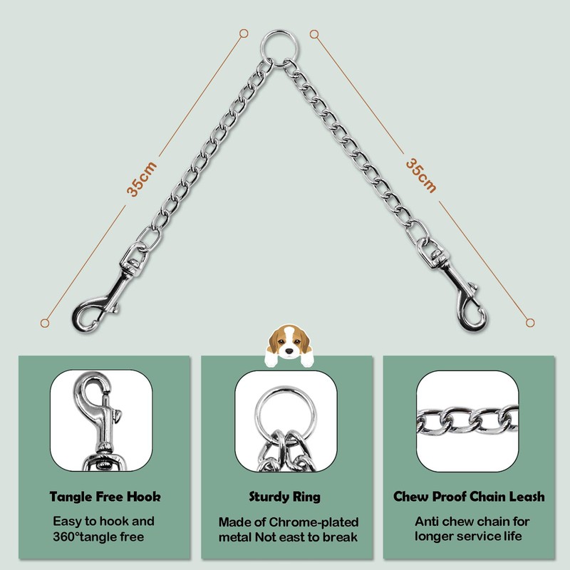 LOS ANDES Metal Double Dog Leash Chew Proof Chain Leash