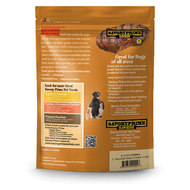Savory Prime 12-Pack Munchie Strips, 5-Inch, Chicken