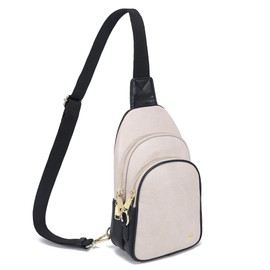 INICAT Crossbody Sling Bags Fanny Packs Leather Purses Chest Bag for Women(Apricot-black Anti Theft)