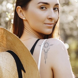 Sonne und Mond fineline - Forever Never® | Temporäre Tattoos für Erwachsene - Hält bis zu 2 Wochen | vegan, wasserfest, EU-zertifiziert