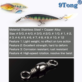 9Tong High Strength Fishing Swivels Barrel Solid Ring Barrel Fishing Swivel Rolling Fishing Tackle Line Connector Saltwater Freshwater Stainless Steel Accessories 50pcs 60lbs