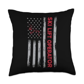 Ski Lift Operator Jobs Design Gondola Attendant USA Flag Ski Lift Operator Apparel Chairlift America Throw Pillow, 18x18, Multicolor