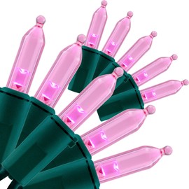 YULETIME Pink LED Christmas Lights 200 Count 50ft, Pack of 2 Strands 25ft 100 Lights UL Certified Commercial Grade Green Wire Mini Holiday String Light (Pink)