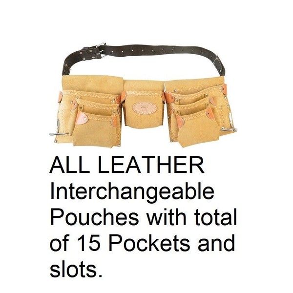 15 Pocket Belt Type Leather Tool Bag Pouch Carpenter Electrician Removable Belt