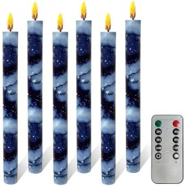 6pcs 9.5 Inch Starry Sky LED Taper Candles Battery Operated 11-Key Remote Timer 3D Flickering Flame Lights Flamelesscolor: Starry night sky, size: 9.5 inch