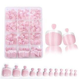 White French Tip Press on Toenails Short Toenail Press Ons Square for Women, Fit Perfectly Press on Toe Nails with Glue,Nude Pink Full Cover Glossy Fake Toenails in 12 Sizes-240Pcs Toenails Kit