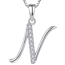 YL Initial Pendant Necklace for Women 925 Sterling Silver N Letter Pendant Cubic Zirconia Alphabet Jewelry