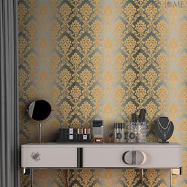 JZ·HOME 8139-10M Luxury Damask Peel and Stick Wallpaper 17.7"×32.8ft Yellow Removable Contact Paper Self-Adhesive Shelf Liner Furniture Vinyl Decorative Film Home Decor