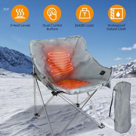 Heated Camping Chair Portable Folding Heated Chair Heavy Duty Structure with 3 Adjustable Heating Levels Heating Backrest Cushion Support 264LBS for Adult Patio Camping Outdoor Activities