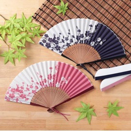 Osaka Chouseido Folding Fan, Women's, Fashionable, Business, Folding Fan Bag, Handkerchief Included, Nadeshi Rabbit, navy