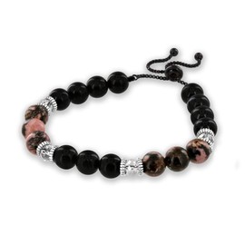 Believe London Onyx & Rhodonite Gemstone Bracelet Healing Bracelet Chakra Bracelet Anxiety Crystal Natural Stone Men Women Stress Relief Reiki Yoga Diffuser Semi Precious